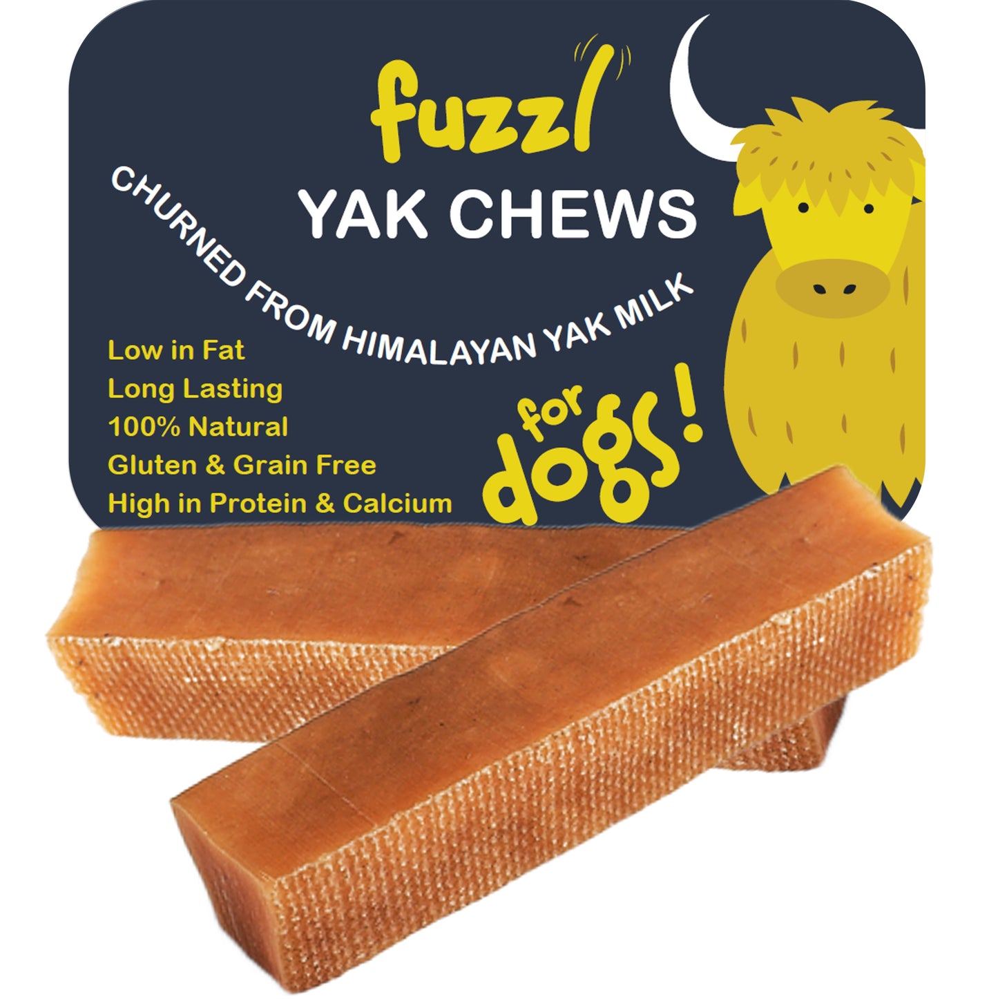 Fuzzl Yak Chews - Original Medium 2 Pack Dog Treats - Himalayan Yak Chews for Dogs - Natural Dog Chew