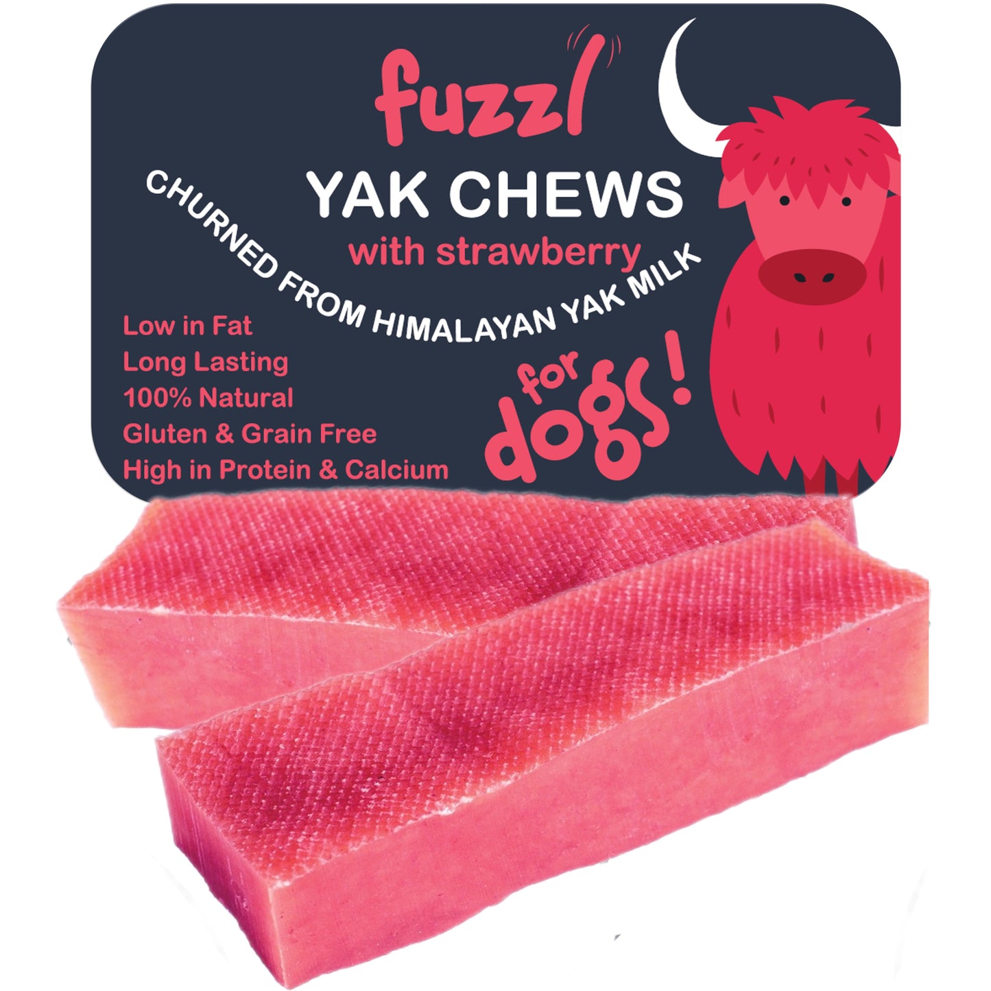 Fuzzl Yak Chews with Strawberry Medium 2 Pack - Himalayan Yak Chews for Dogs - Natural Dog Chew