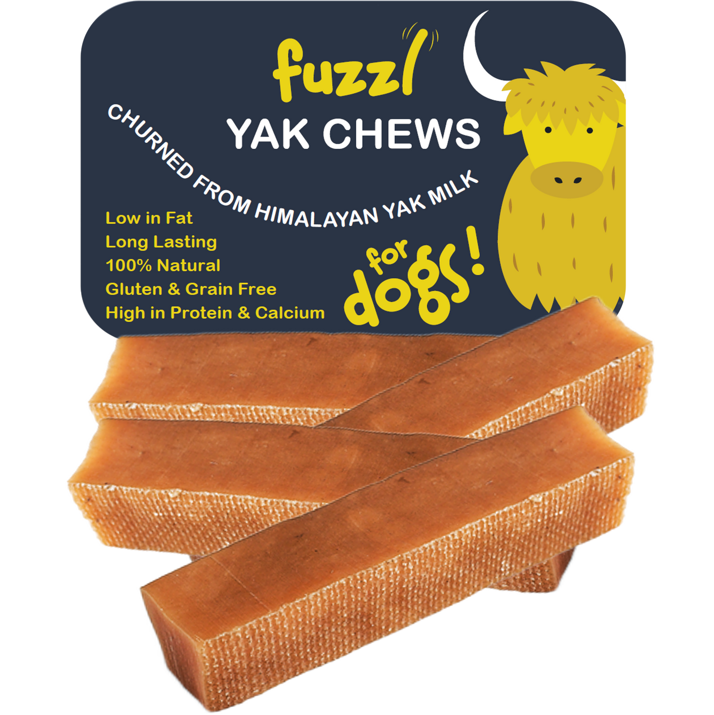 Fuzzl Yak Chews - Original Medium 4 Pack Dog Treats - Himalayan Yak Chews for Dogs - Natural Dog Chew