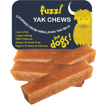 Fuzzl Yak Chews - Original Medium 4 Pack Dog Treats - Himalayan Yak Chews for Dogs - Natural Dog Chew