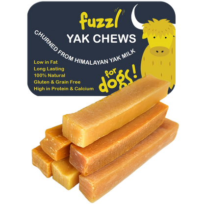 Fuzzl Yak Chews - Original Medium 6 Pack Dog Treats - Himalayan Yak Chews for Dogs - Natural Dog Chew