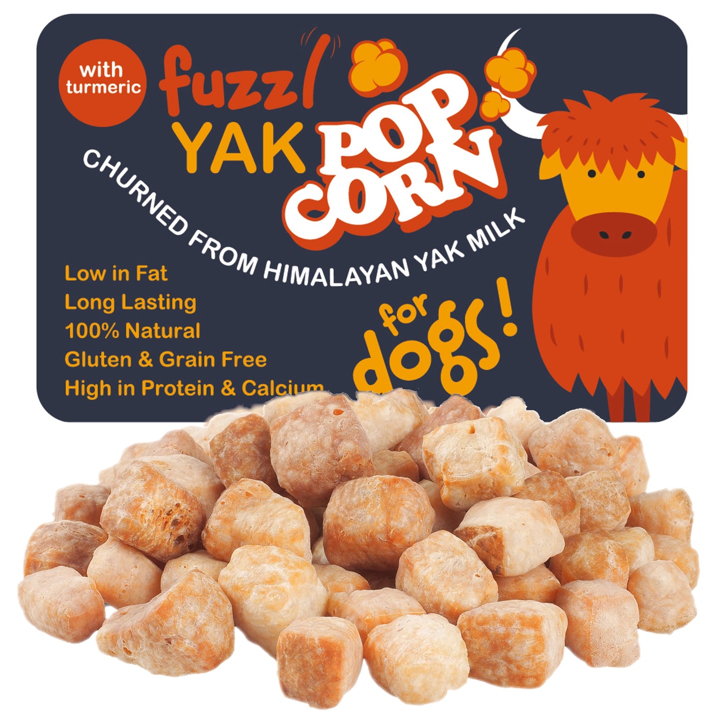 Fuzzl Yak Popcorn Large Pack Himalayan Yak Bites for Dogs with Superfood Turmeric