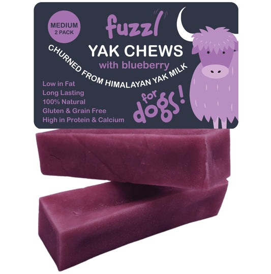 Fuzzl Yak Chews with Blueberry Medium 2 Pack - Himalayan Yak Chews for Dogs - Natural Dog Chew