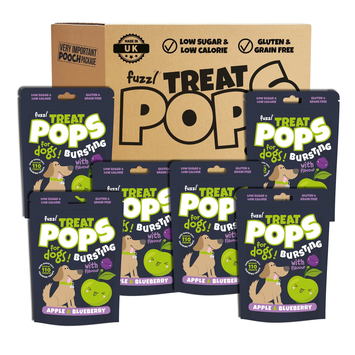 Fuzzl Treat Pops - Apple & Blueberry Natural Dog Treats 6 x 100g - Soft Baked Grain Free Natural Training Treats