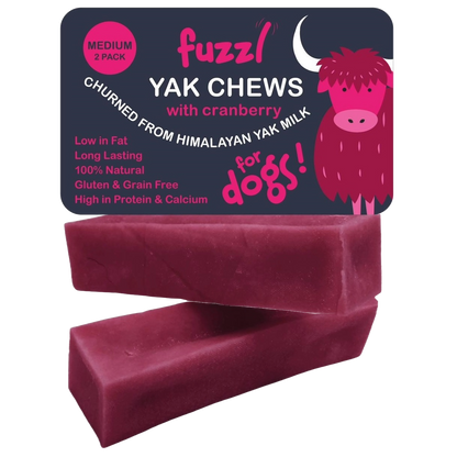 Fuzzl Yak Chews with Cranberry Medium 2 Pack - Himalayan Yak Chews for Dogs - Natural Dog Chew