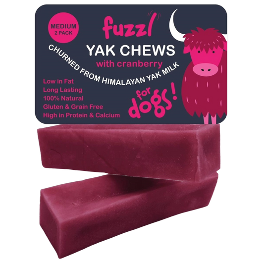 Fuzzl Yak Chews with Cranberry Medium 2 Pack - Himalayan Yak Chews for Dogs - Natural Dog Chew