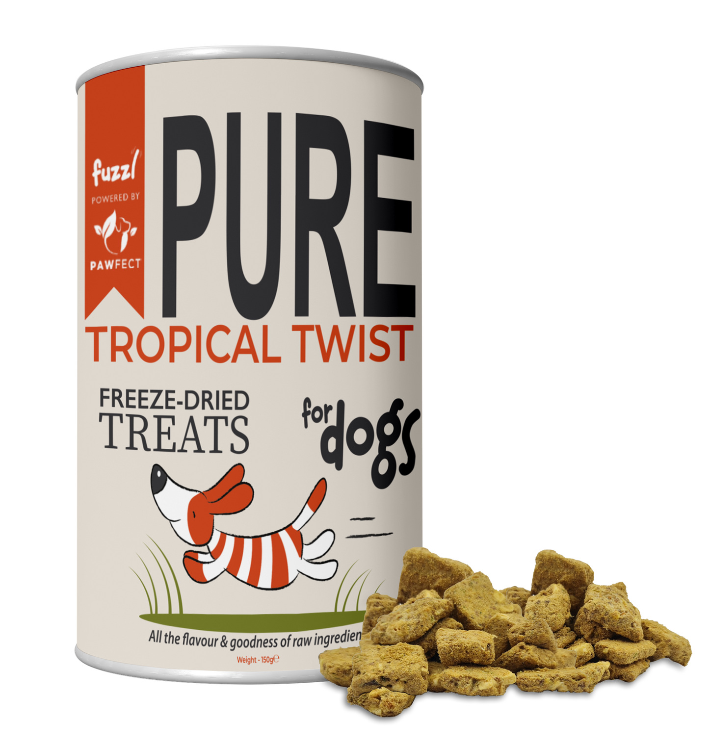 Fuzzl Pure Freeze Dried Chicken Breast Tropical Twist Dog Treats and Dog Food Topper 150g Maxi Tube