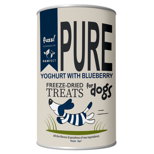 Fuzzl Pure Freeze Dried Blueberry Yoghurt Melties Dog Treats and Dog Food Topper 38g - Prebiotic and Probiotic