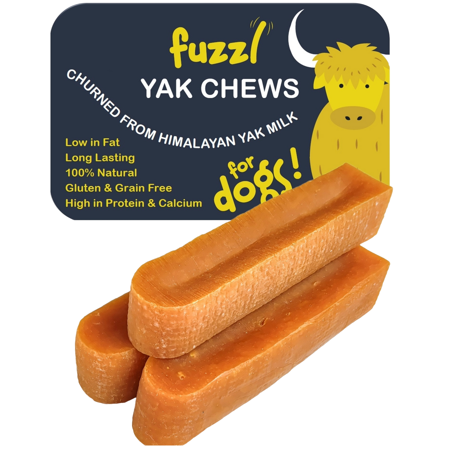 Fuzzl Yak Chews Original 3 Pack Medium - Himalayan Yak Chews for Dogs - Natural Dog Chew