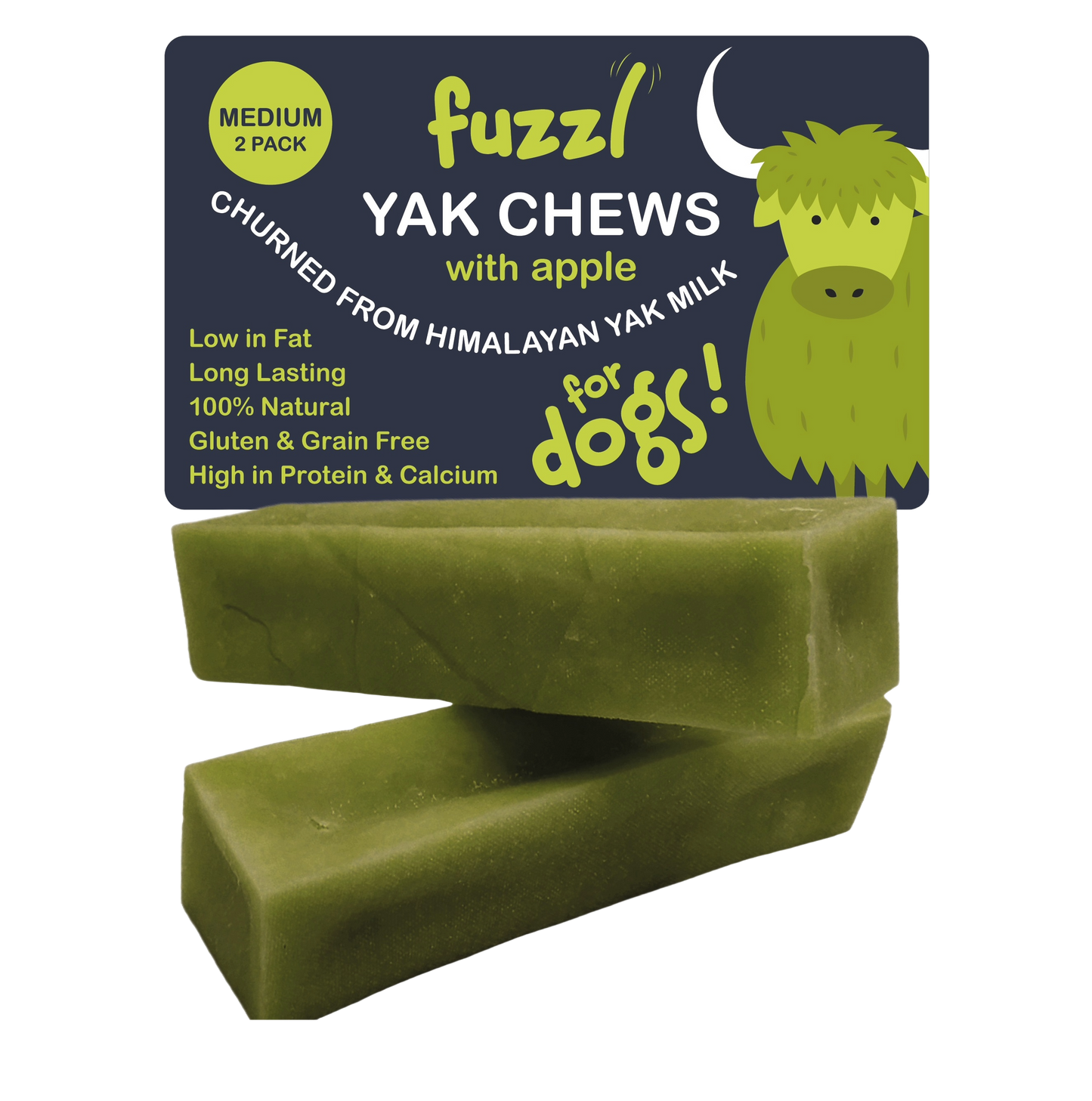 Fuzzl Yak Chews with Apple Medium 2 Pack - Himalayan Yak Chews for Dogs - Natural Dog Chew