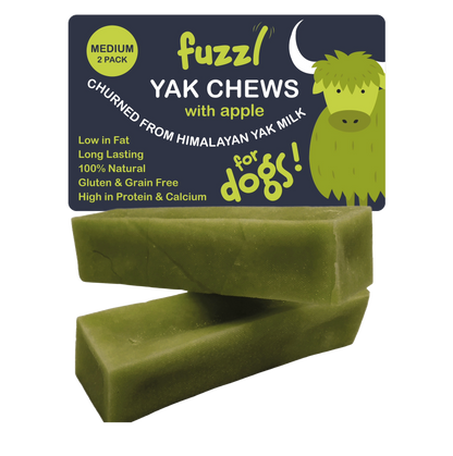 Fuzzl Yak Chews with Apple Medium 2 Pack - Himalayan Yak Chews for Dogs - Natural Dog Chew