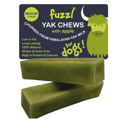 Fuzzl Yak Chews with Apple Medium 2 Pack - Himalayan Yak Chews for Dogs - Natural Dog Chew