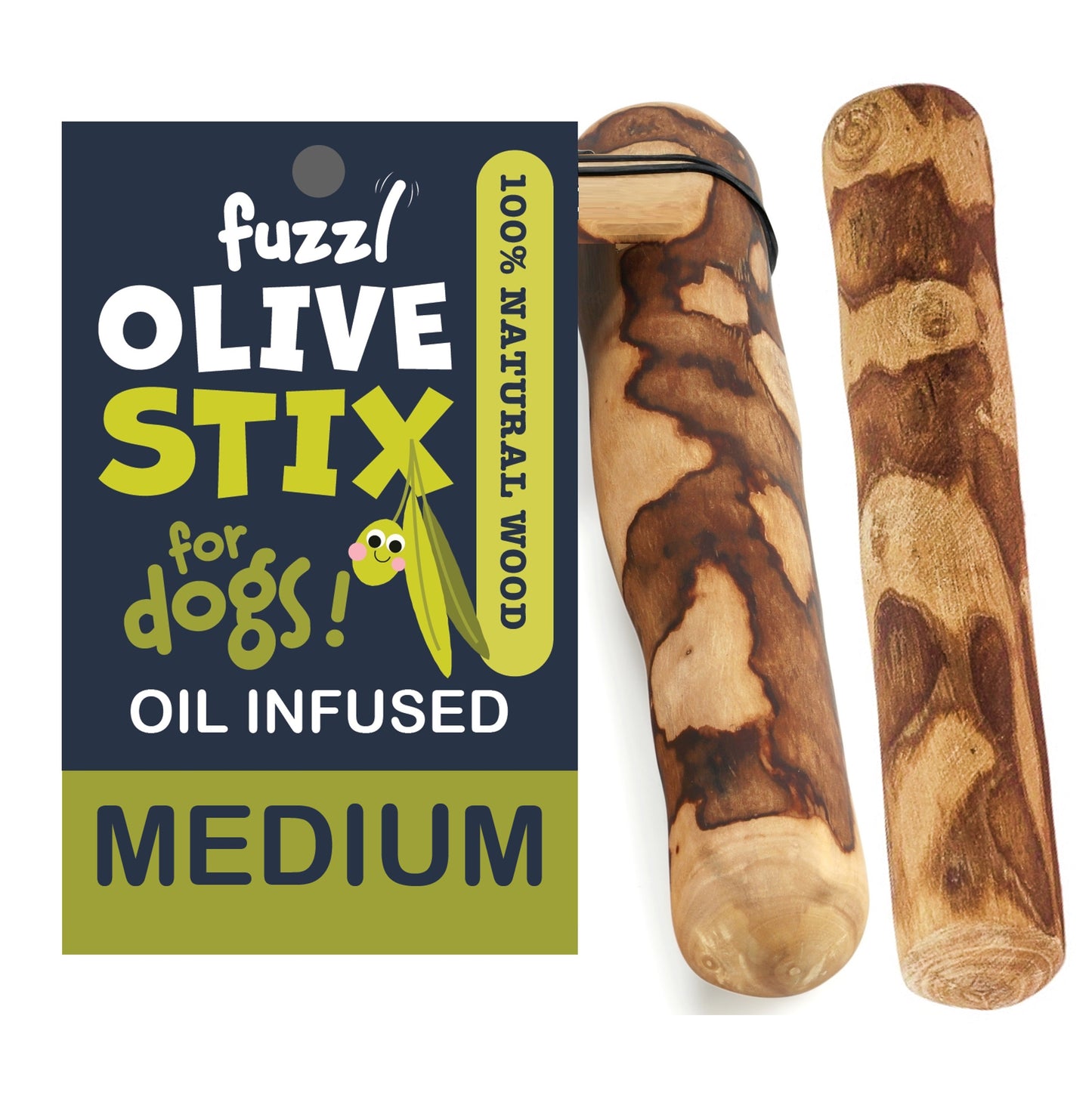 Fuzzl Olive Stix Medium 2 Pack Natural Dog Chew Toy for Small Dogs