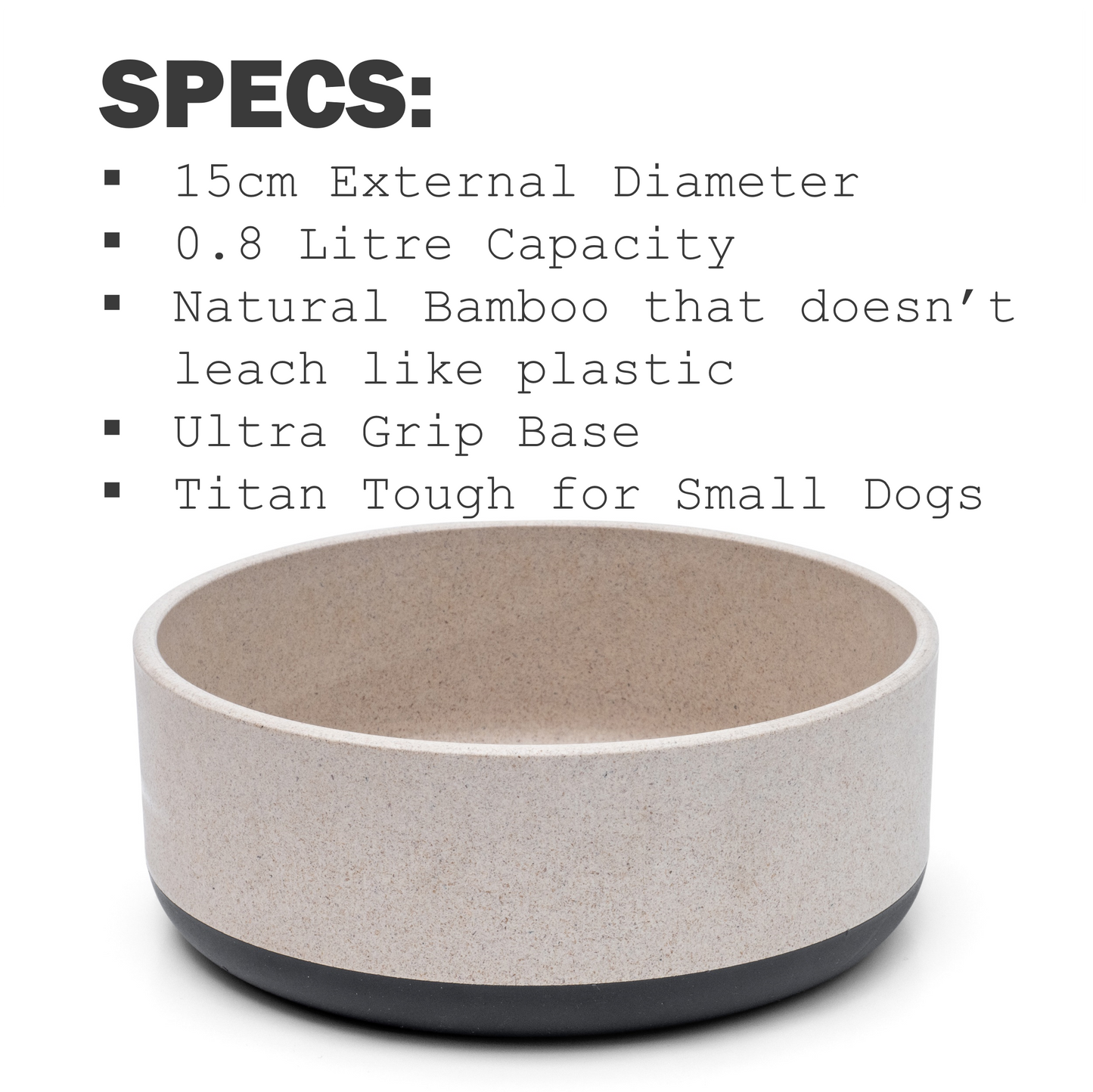 Fuzzl Titan Bamboo & Rubber Base Bowl 15cm with Ultra Grip Base Dog Bowl