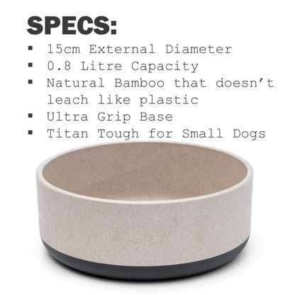 Fuzzl Titan Bamboo & Rubber Base Bowl 15cm with Ultra Grip Base Dog Bowl