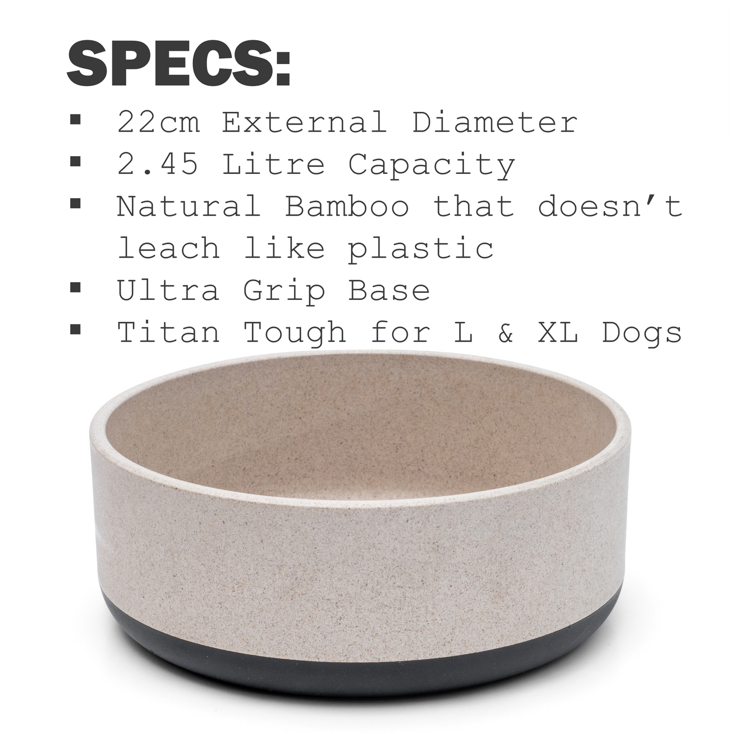 Fuzzl Titan Bamboo & Rubber Base Bowl 22cm with Ultra Grip Base Dog Bowl