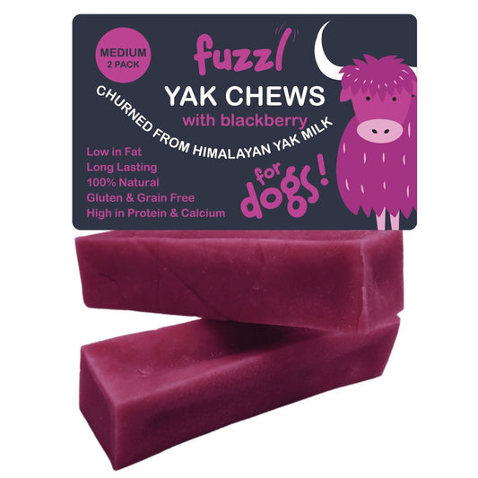 Fuzzl Yak Chews with Blackberry Medium 2 Pack - Himalayan Yak Chews for Dogs - Natural Dog Chew