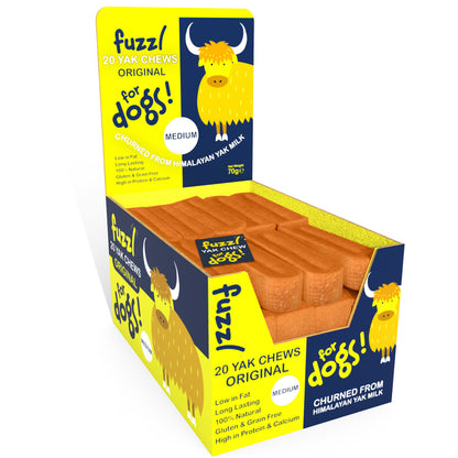 Fuzzl Himalayan Yak Chews - Medium Original Box 20 Yak Chews for Dogs