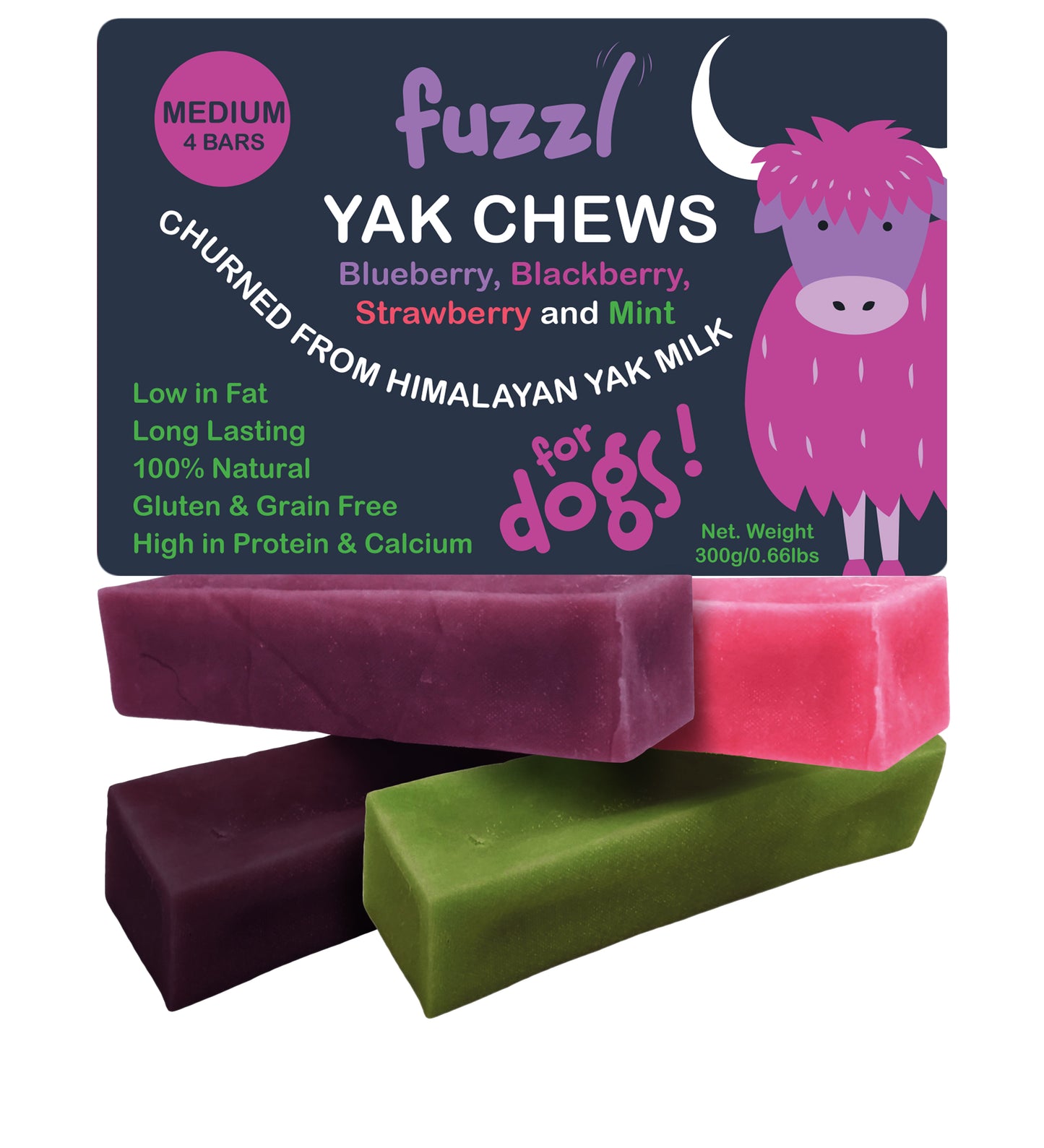 Yak Blueberry, Blackberry, Strawberry, Mint - 4 Bars Medium