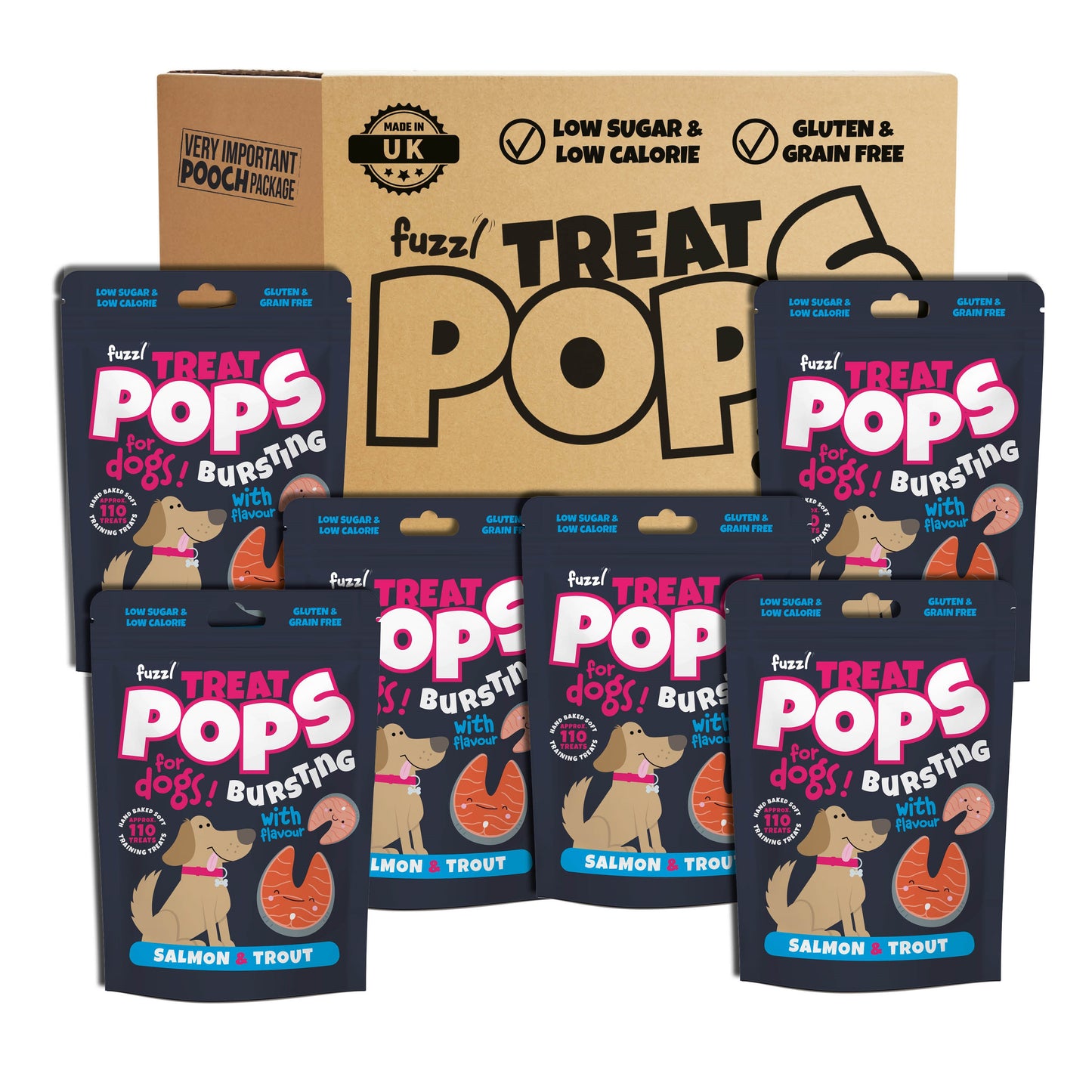 Fuzzl Treat Pops - Salmon & Trout Natural Dog Treats 6 x 100g - Soft Baked Grain Free Natural Training Treats