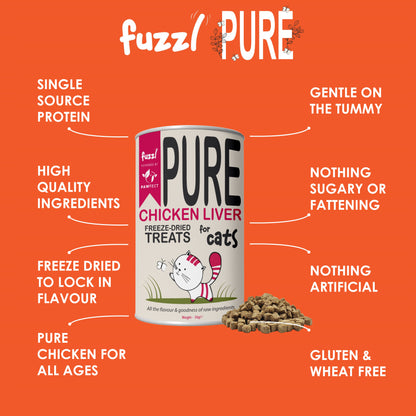 Fuzzl Pure Freeze Dried 100% Chicken Liver Cat Treats and Cat Food Topper 150g Maxi Tube