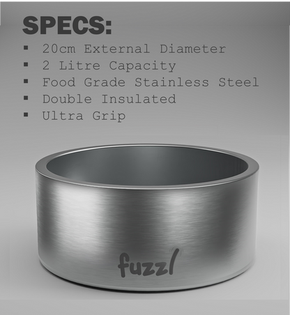 Fuzzl Titan Thermal Bowl 20cm - Brushed Stainless Steel Insultated Thermal Dog Bowl