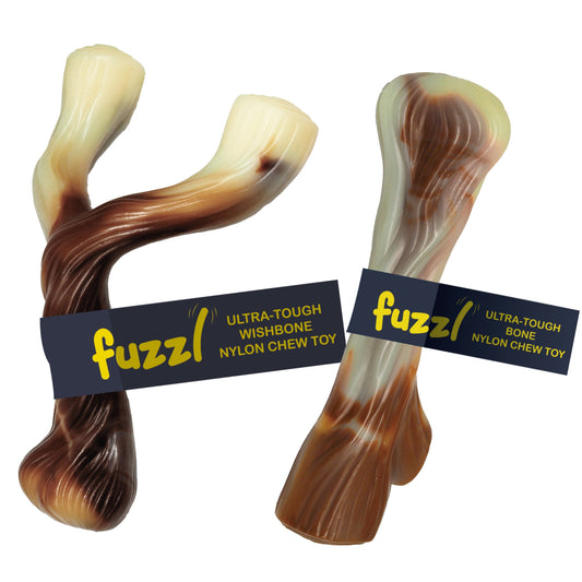 Fuzzl Ultra Tough Nylon Wishbone and Bone Dog Toy Pack