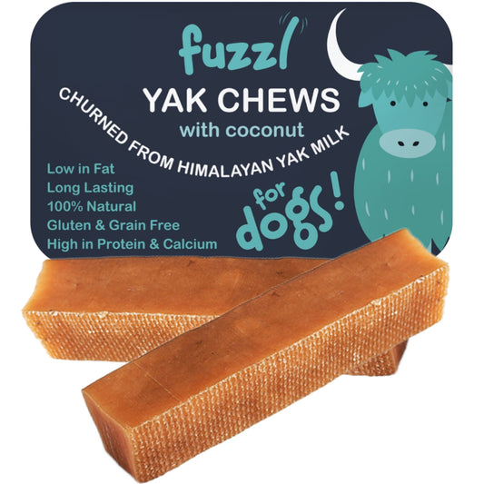 Fuzzl Yak Chews with Coconut Medium 2 Pack - Himalayan Yak Chews for Dogs - Natural Dog Chew