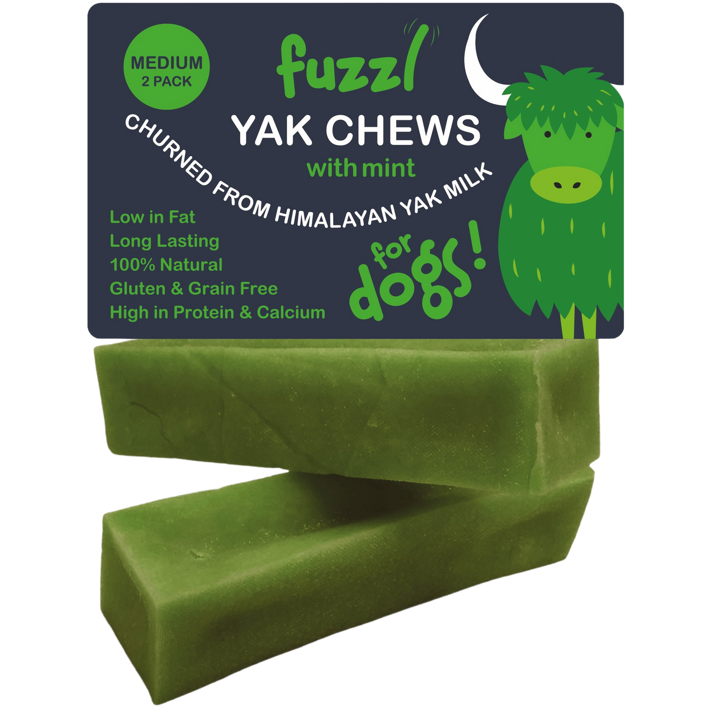 Fuzzl Yak Chews with Mint Medium 2 Pack - Himalayan Yak Chews for Dogs - Natural Dog Chew