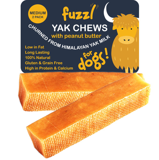 Fuzzl Yak Chews with Peanut Butter Medium 2 Pack - Himalayan Yak Chews for Dogs - Natural Dog Chew