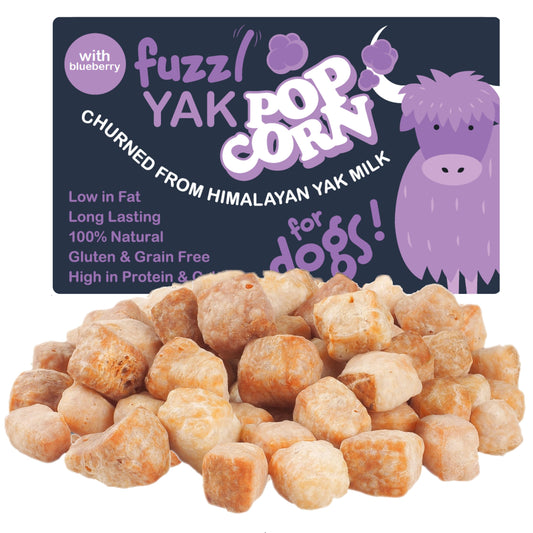 Fuzzl Yak Popcorn with Blueberry Large Pack Himalayan Yak Bites for Dogs