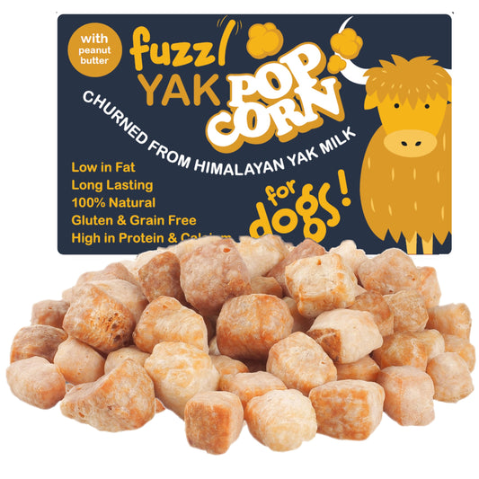 Fuzzl Yak Popcorn with Peanut Butter Large Pack Himalayan Yak Bites for Dogs