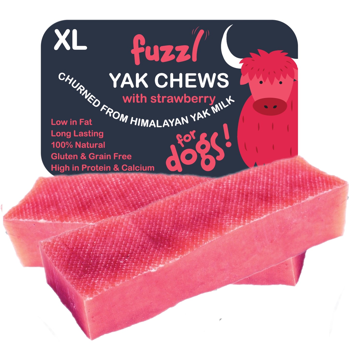 Fuzzl Yak Chews with Strawberry Large 2 Pack - Himalayan Yak Chews for Dogs - Natural Dog Chew