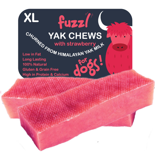 Fuzzl Yak Chews with Strawberry Large 2 Pack - Himalayan Yak Chews for Dogs - Natural Dog Chew