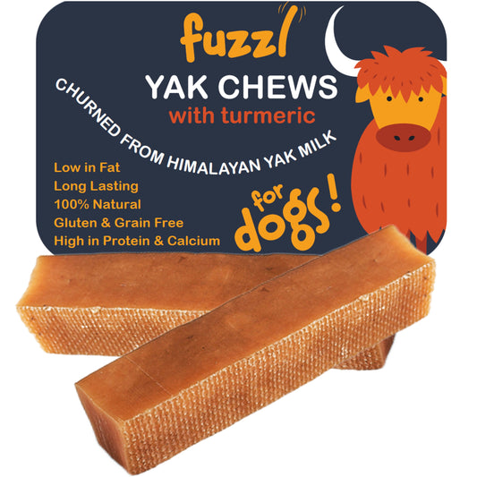 Fuzzl Yak Chews with Turmeric Medium 2 Pack - Himalayan Yak Chews for Dogs - Natural Dog Chew