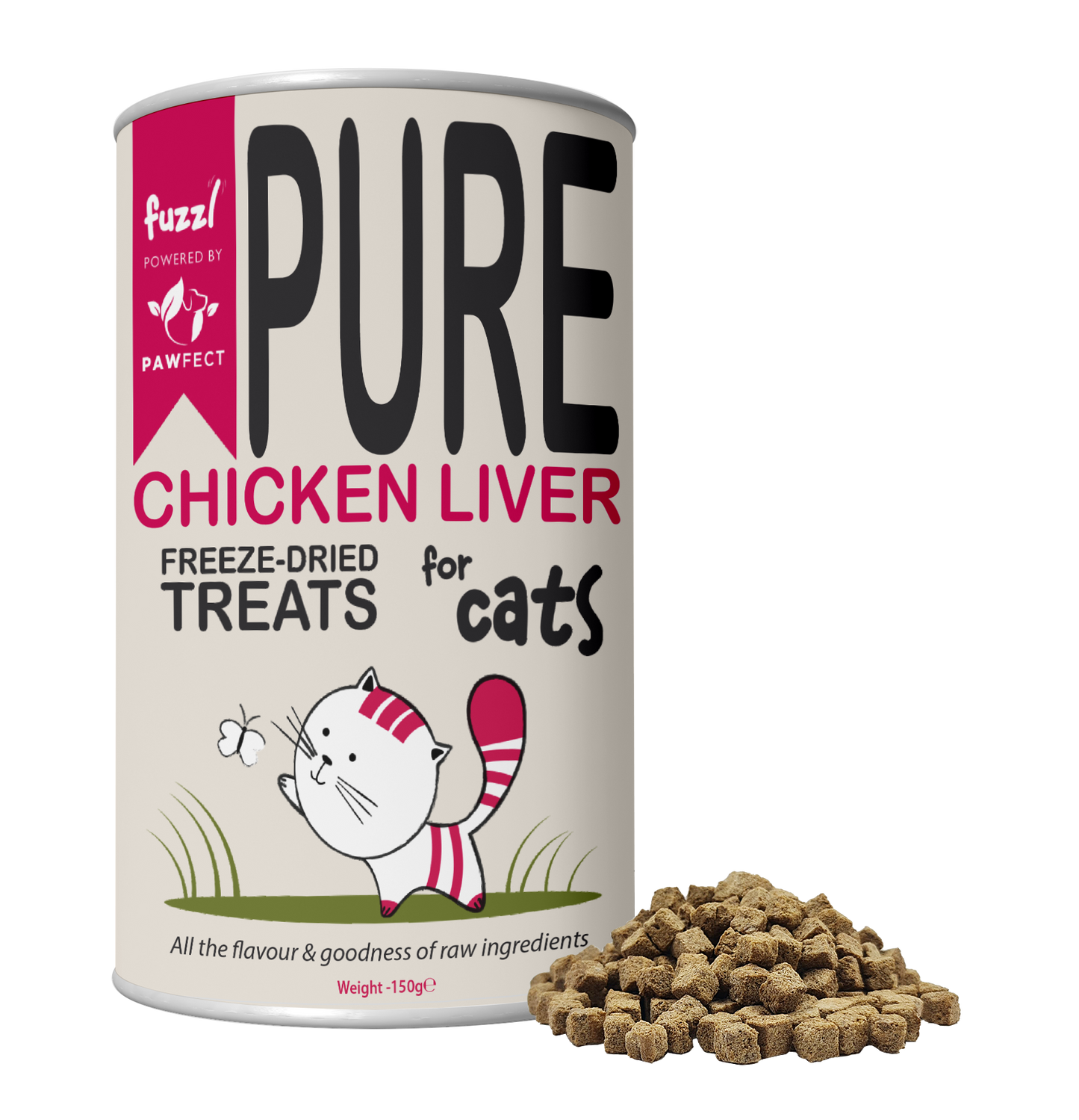 Fuzzl Pure Freeze Dried 100% Chicken Liver Cat Treats and Cat Food Topper 150g Maxi Tube