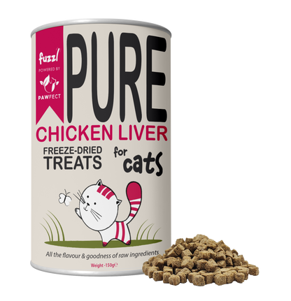 Fuzzl Pure Freeze Dried 100% Chicken Liver Cat Treats and Cat Food Topper 150g Maxi Tube