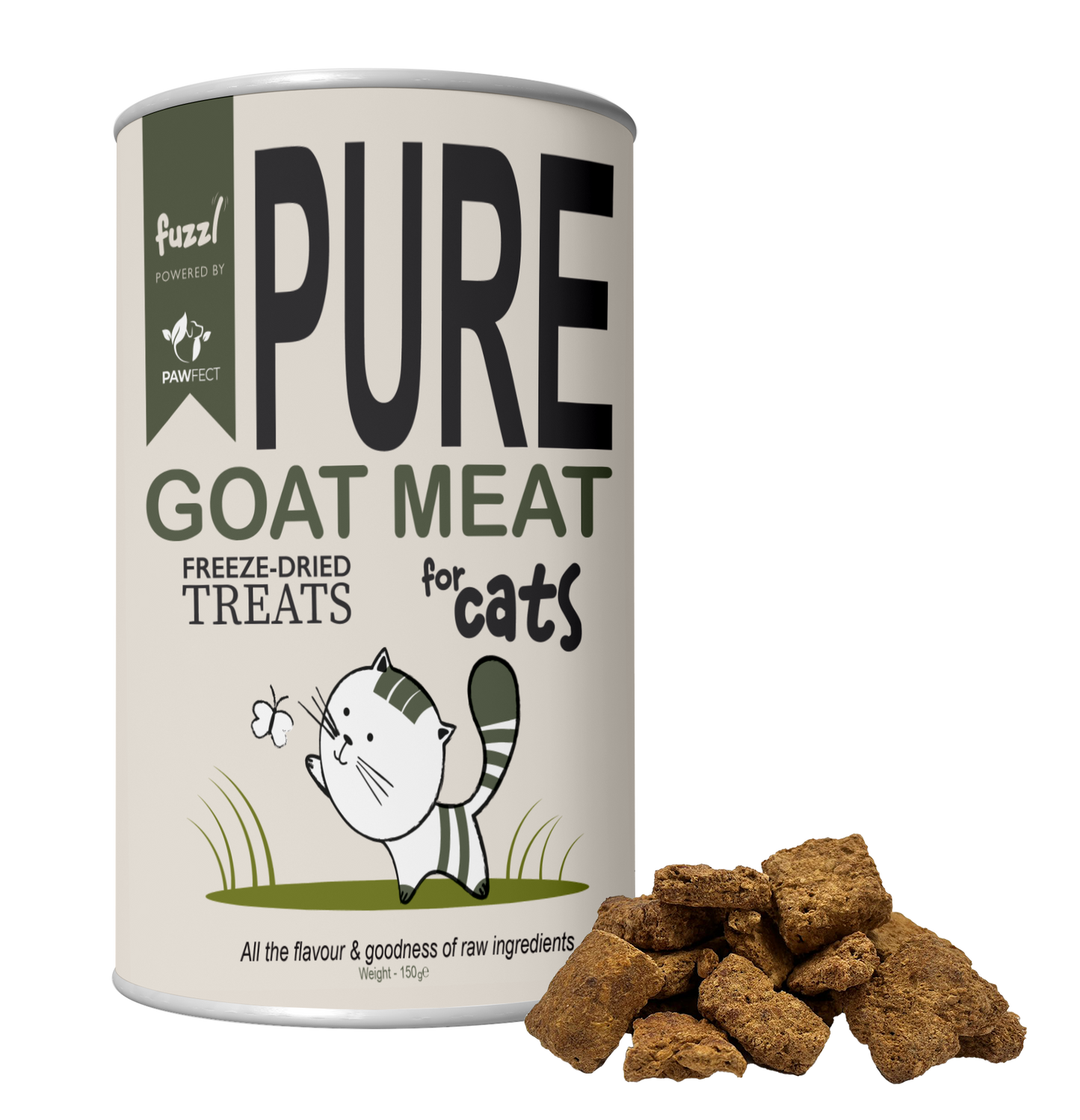 Fuzzl Pure Freeze Dried 100% Goat Meat Cat Treats and Cat Food Topper 150g Maxi Tube